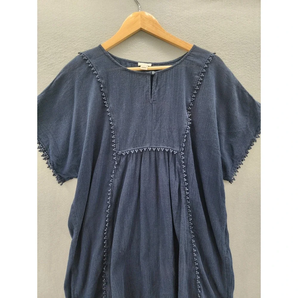 J.Crew Womens Navy Blue Gauze Cotton Pom Pom Boho Peasant Top‎ Blouse Medium